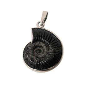 Vintage Sterling Nautilus Nacre Spiral Snail Shell Pendant 1" x 2"